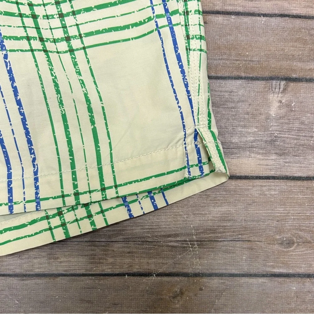 Tommy Bahama Ivory Green Blue Plaid Company Elastic Waistband Swim Trunks XL NWT